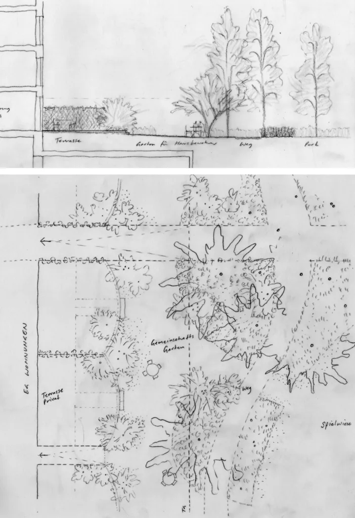 1:100 sketch studies of transition from private to public areas