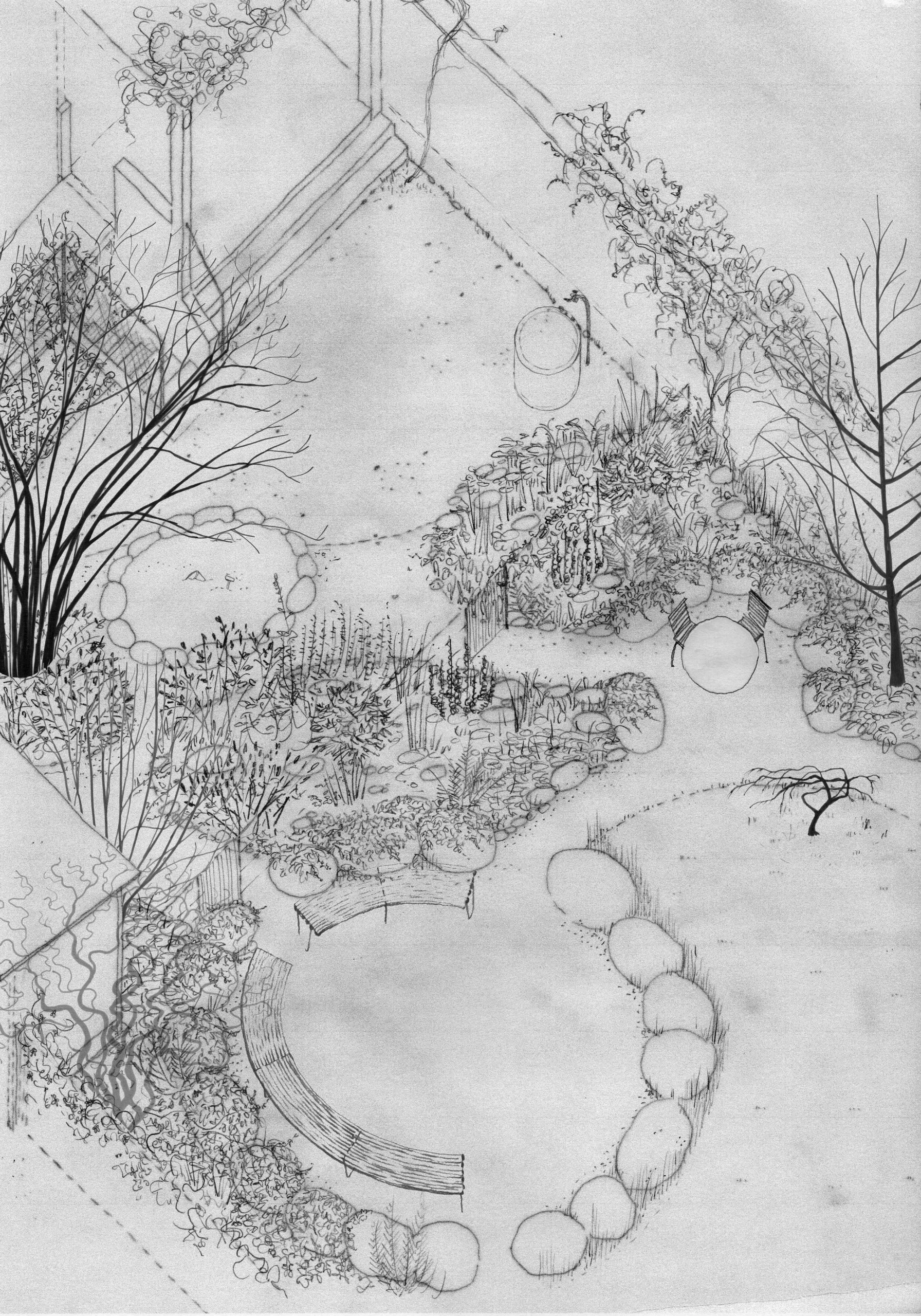 1:50 axonometric sketch of proposed garden