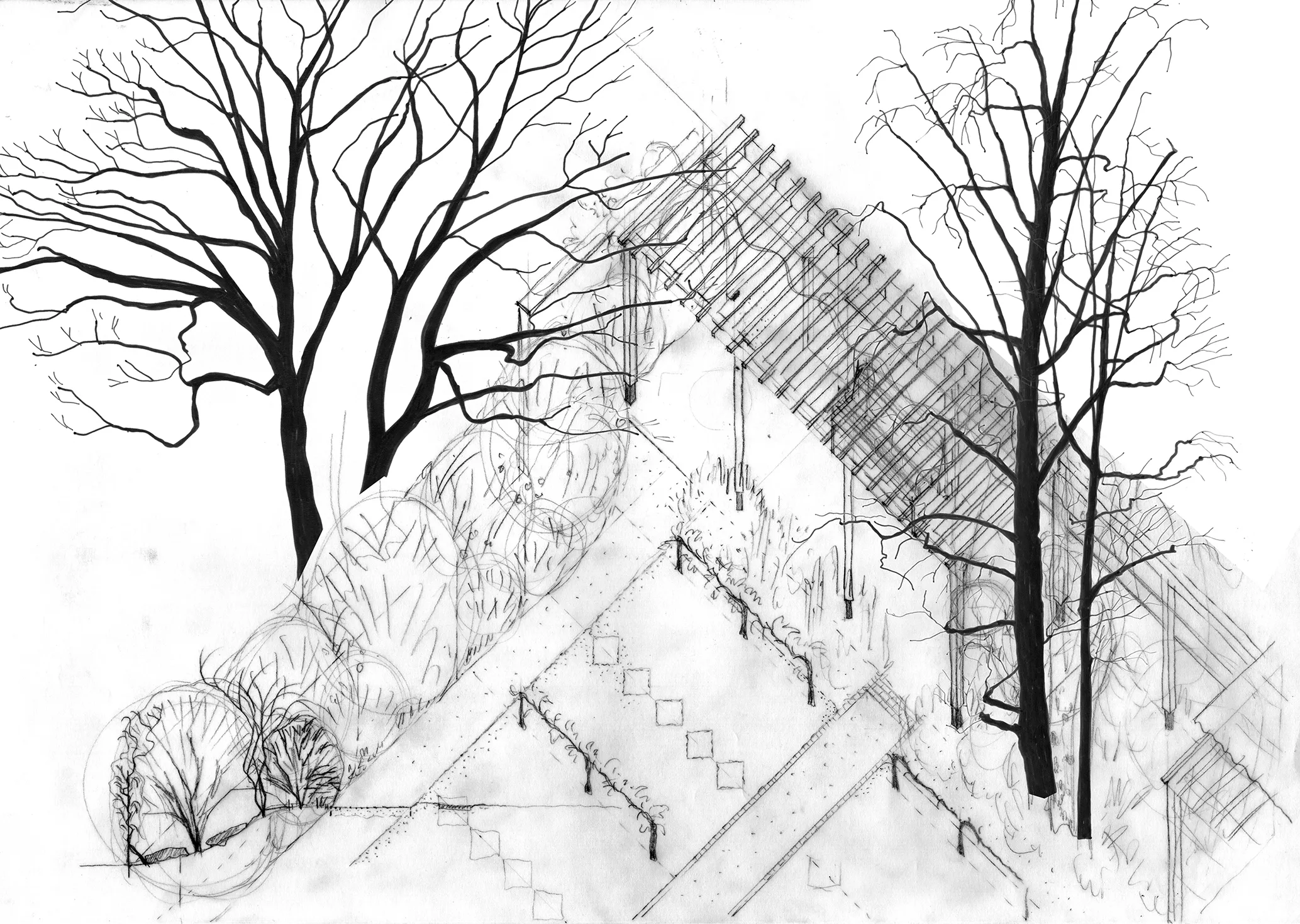 1:50 axonometric sketch of proposed pergola
