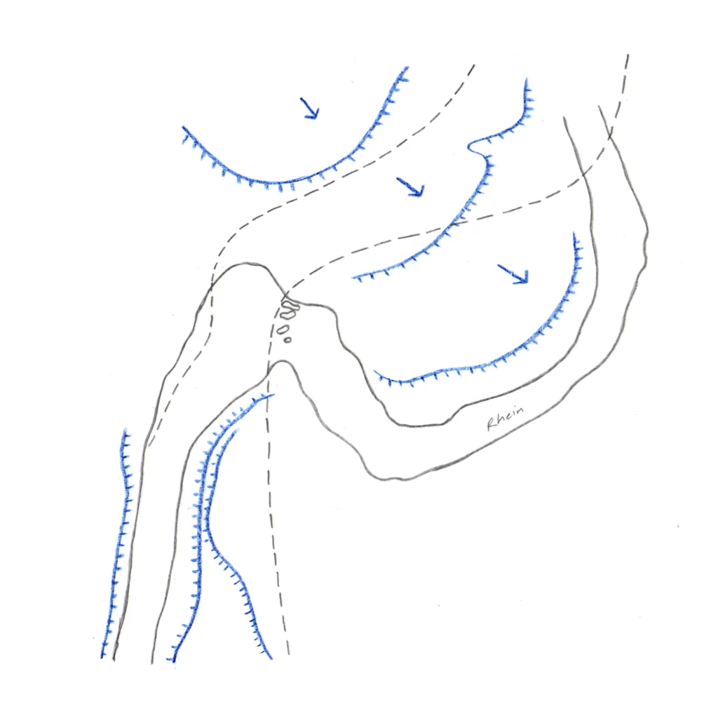Analysis sketch of Rhein falls geomorphology