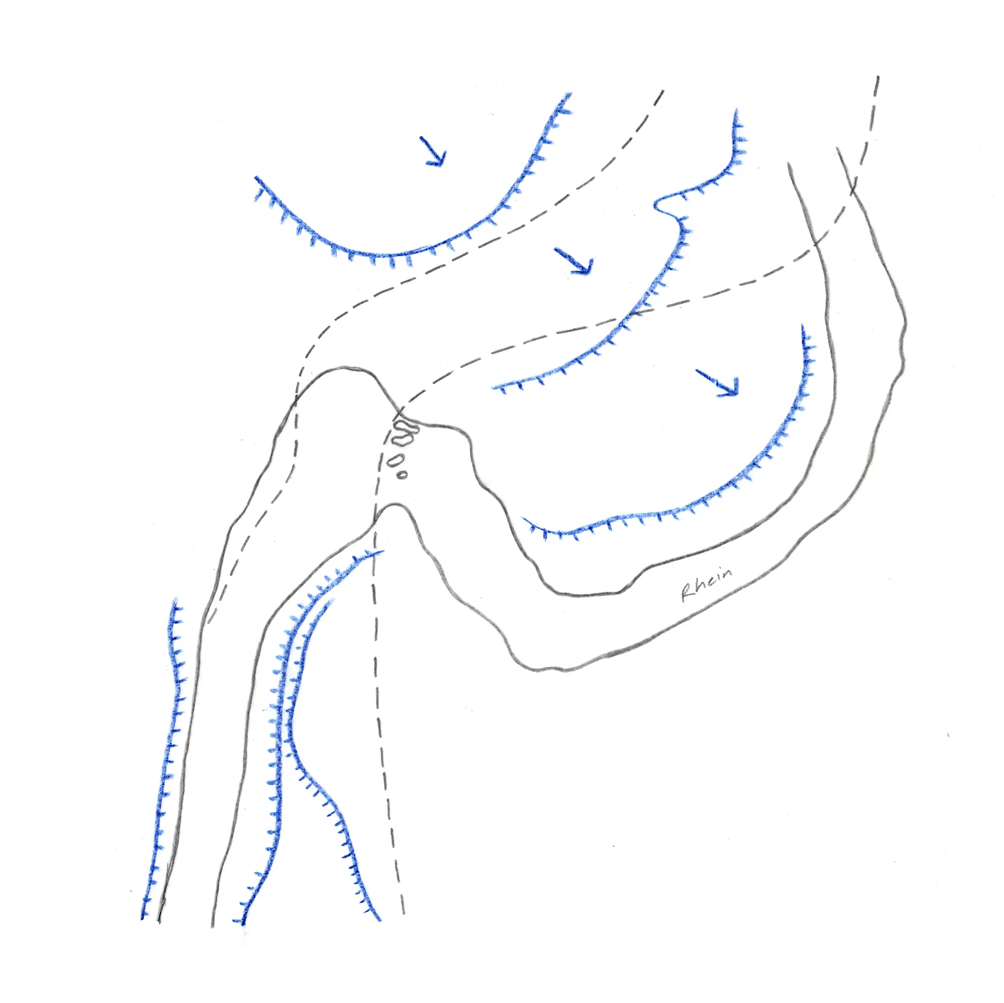 Analysis sketch of Rhein falls geomorphology
