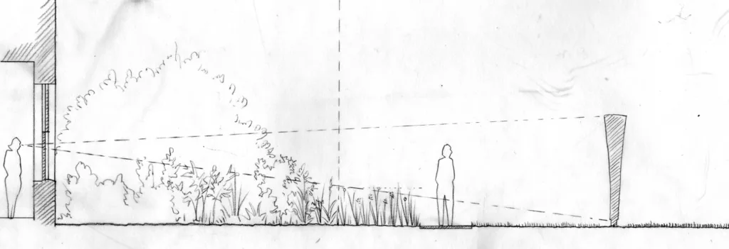 1:50 sketch section through dee planting bed and sculpture