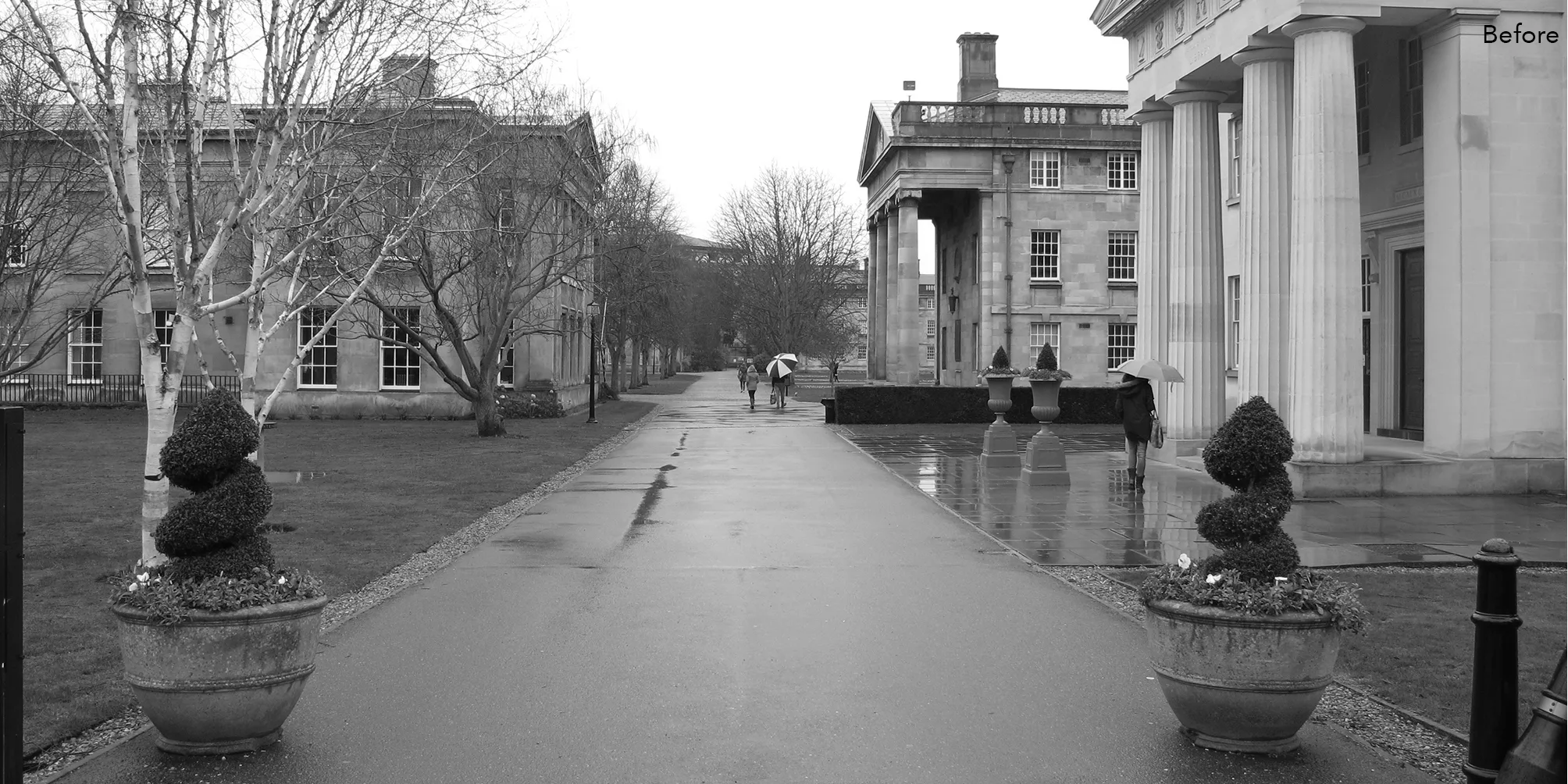 Photograph at the entrance to Downing College in 2013