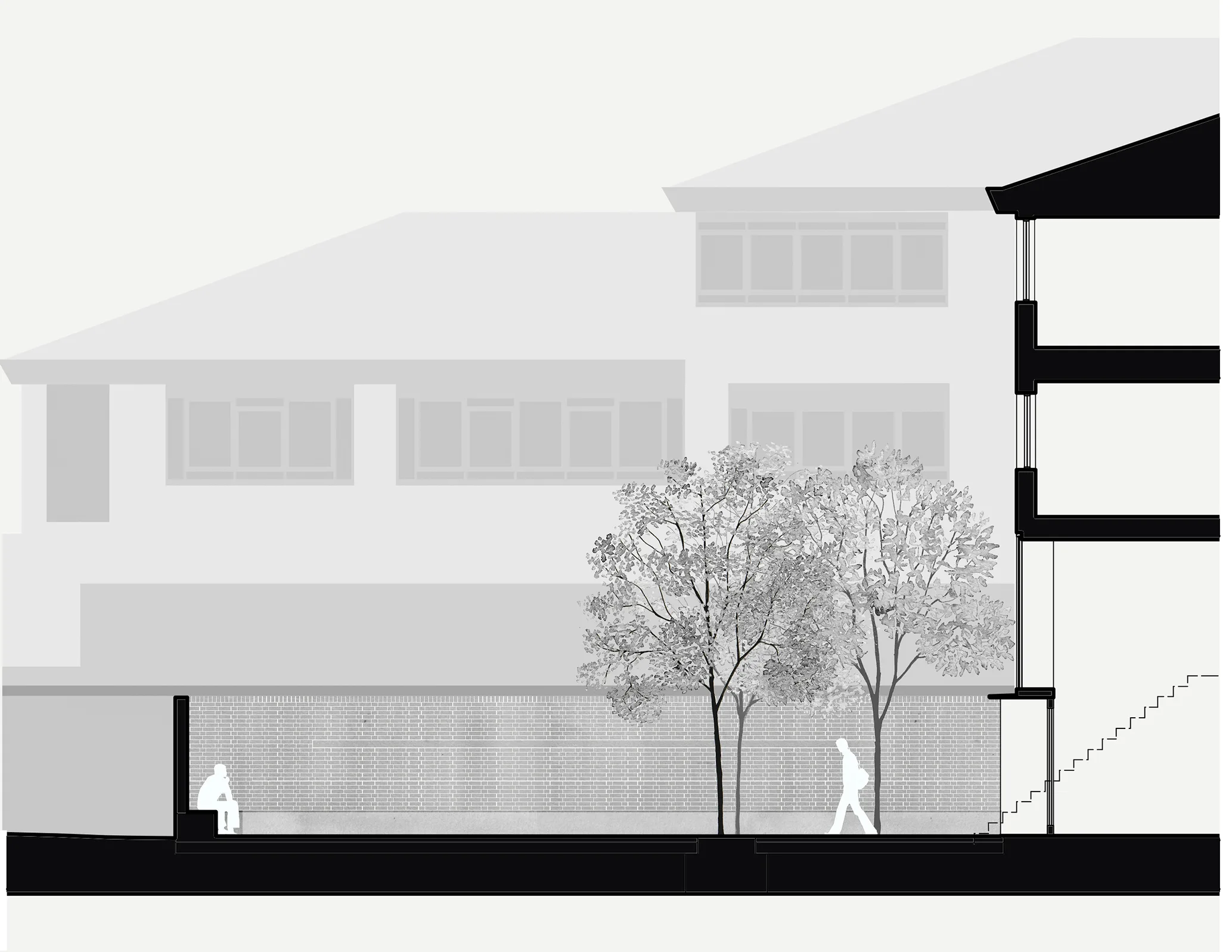 1:50 detail section through proposed courtyard