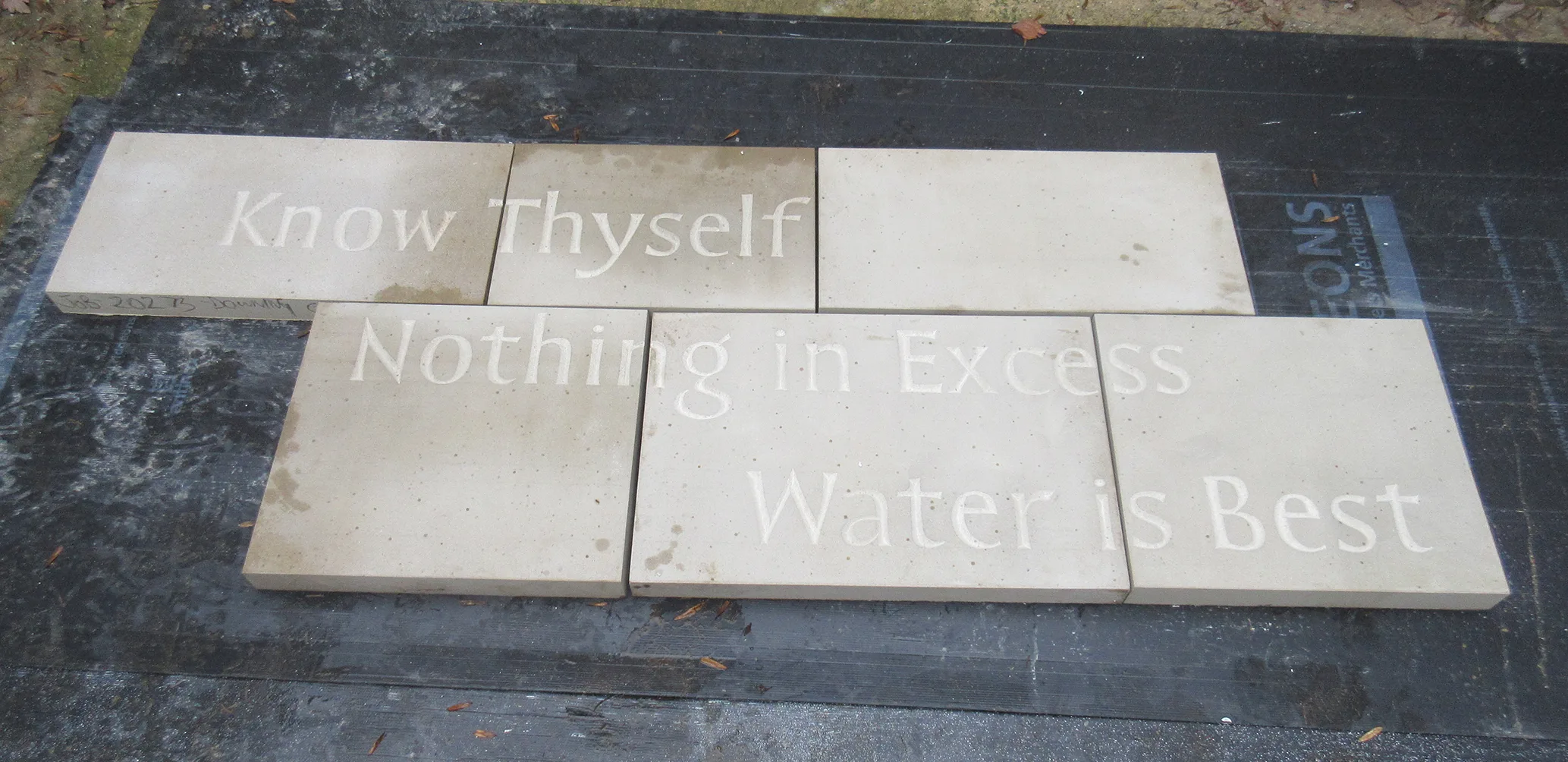 Photograph of carved slabs before installation